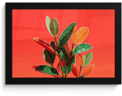 Poster in lijst - Fotolijst 30x20 cm - Posters - Bladeren - Nerven - Oranje - Structuur - Posterlijst zwart - Decoratie - Wanddecoratie woonkamer - Muurdecoratie slaapkamer