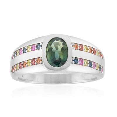 Cavill - Zilveren ring met petrolblauwe ovale saffier 0,92 ct - 925 Sterling zilver verguld - 32 pavé saffieren 1,28 ct - Elegant dames sieraad