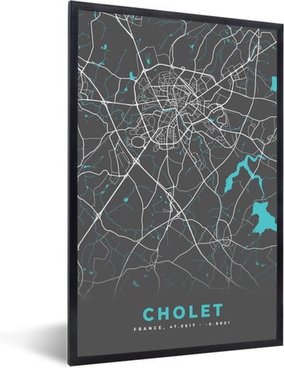 Fotolijst incl. Poster - Kaart - Plattegrond - Stadskaart - Frankrijk - Cholet - 40x60 cm - Posterlijst