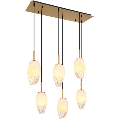 Globo - Barcley Hanglamp - Messing Metaal - Opaal & Helder Glas - Klassiek Design - E14 Fitting - In Hoogte Verstelbaar