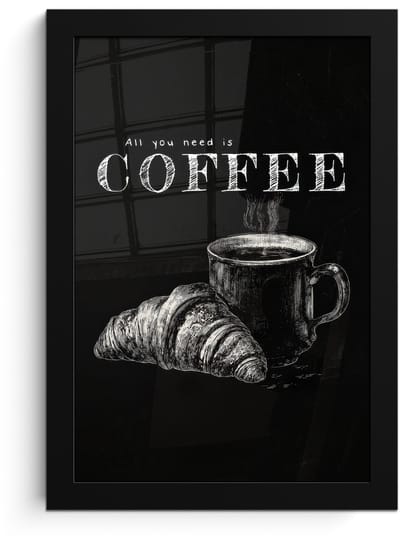 Poster in lijst - Fotolijst 20x30 cm - Posters - Koffie - Croissant - Tekst - Posterlijst zwart - Decoratie - Wanddecoratie woonkamer - Muurdecoratie slaapkamer