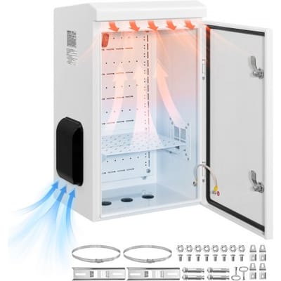 VEVOR Waterdichte Elektrische Kast IP65, Schakelkast van koudgewalst staal met thermostaat, ventilator en regenkap, afsluitbare buitenkast 40 x 30 x 60 cm