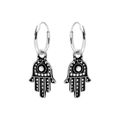 Zilveren oorringen - hamsa amulet - 925 zilver - nikkelvrij