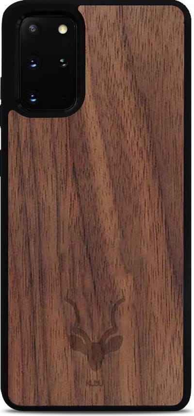 Kudu Samsung Galaxy S20 Plus hoesje case - Houten backcover - Handgemaakt en afgewerkt met duurzaam TPU - Walnoot - Zwart