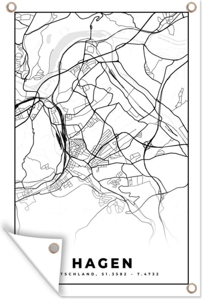 Tuinposters buiten Plattegrond - Hagen - Kaart - Stadskaart - 60x90 cm - Tuindoek