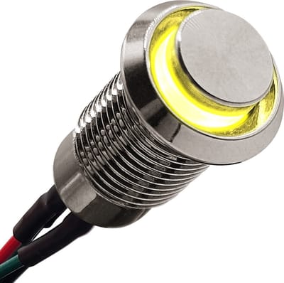 ProRide Metalen Mini Drukschakelaar 220V ON-OFF - 8mm - met Aansluitkabel - 220V - High Surface - LED Indicatie Geel