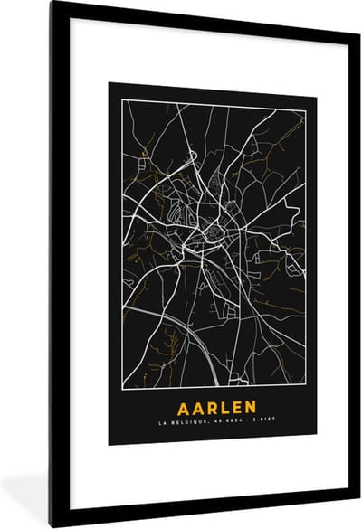 Fotolijst incl. Poster - Kaart - Goud - Stadskaart - Plattegrond - Aarlen - 80x120 cm - Posterlijst