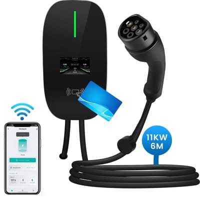 Cestovet EV EU Mobiele Thuislader Laadkabel 11 kW met gratis app - 6 meter vaste kabel Type 2 - 3 RFID pasjes - Mobiele app / Wifi - IP65 waterdicht - 1 jaar garantie | Slimme Wallbox 11 kW 3 fase 16A