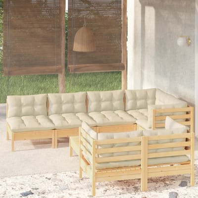 vidaXL - 8-delige - Loungeset - met - crèmekleurige - kussens - massief - grenenhout