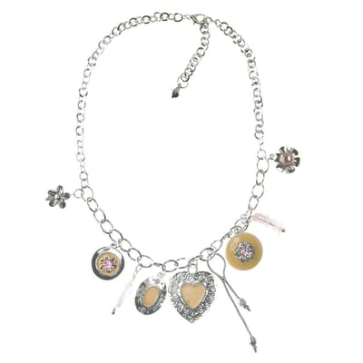 Behave® ketting zilverkleur met roze details, harten en bloemenbedels 40 cm - romantische stijl