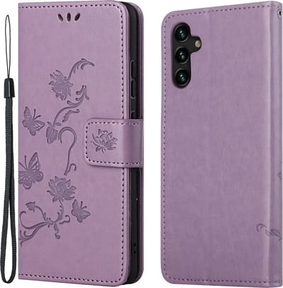 Coverup Hoesje - Geschikt voor Samsung Galaxy A13 5G / A04s Hoesje - Coverup Bloemen & Vlinders Book Case - Lila