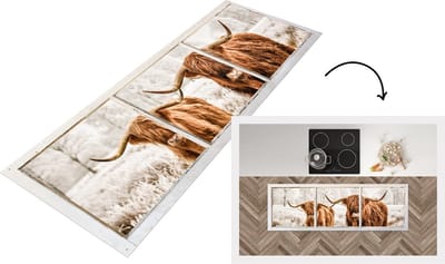 Keukenloper - Loper keuken - Schotse hooglander - Doorkijk - Stier - 150x50 cm - Keukenloper vinyl