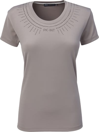 PK International - Meryl T-shirt - Grijs/Beige - Clay - Elastische stof - Glimmende steentjes op de kraag - Cidane - S/36