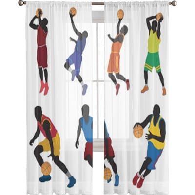 Basketbalspelers Transparante Gordijnen Voor Slaapkamer Woonkamer Tule Gordijnen Voor Keukenraam Voile Gordijnen 135W x 114H(cm) white