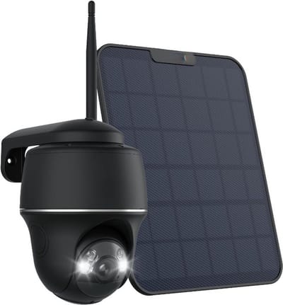 Beveiligingscamera - Zonnebeveiligingscamera - Camerabewaking - 360° - 140° Pan - Tilt Camera - Oplaadbare Batterij - met Spotlight - Nachtzicht in Kleur - AI-detectie - Zonnepaneel - Zwart