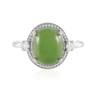 Cavill - 925 Sterling Zilver Verguld - Ovale 4,8 ct Canadese Jade & 0,17 ct Tanzaniaanse Zirkon - Elegante Groene Ring