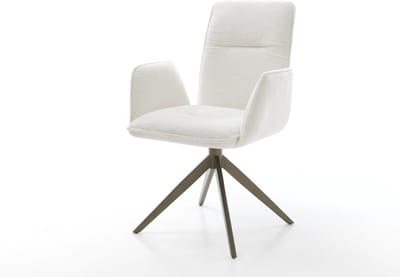 Eetkamerstoel Vinja-Flex kruisframe breed afwerking met titanium bouclé zacht beige 360° draaibaar rocker-functie
