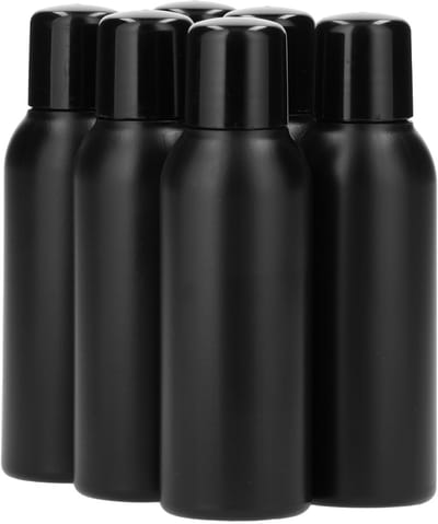 6 x 100 ml ronde fles HDPE zwart + Schroefdop zwart - BPA Vrij - Niet Breekbaar - Plastic Flesjes Navulbaar - Met Dop - Lege Flessen - 6 stuks.