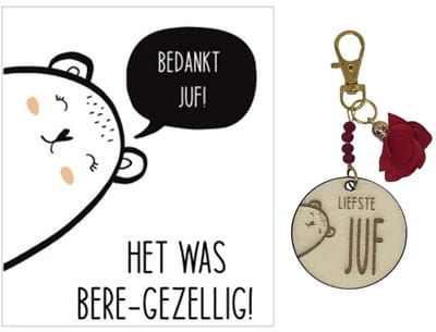 Sleutelhanger en kaartje JUF | BERE-gezellig | Rood | jij bent de liefste | liefste juf | topjuf | einde schooljaar | juffen | meester |cadeau