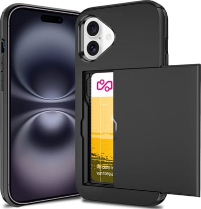 Hoesje met Pasjeshouder geschikt voor iPhone 16 - Back Cover SlideCase Zwart