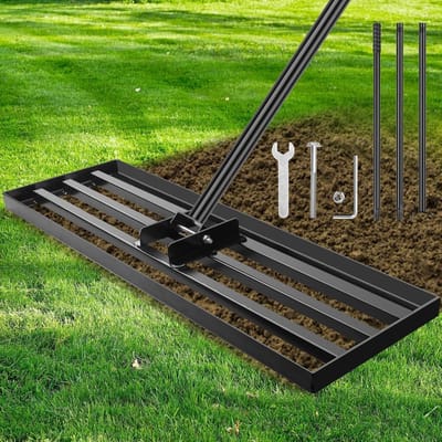 Gazonhark - Bodem egaliseerhark - Vuil nivelleren grond - Verstelbare lange steel - 115 x 25 cm - Zwart