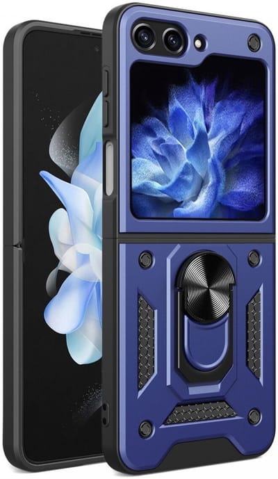 Magnetisch Hoesje Geschikt voor Samsung Galaxy Z Flip 5 | Kickstand Back Cover met Standaard | Telefoonhoesje met Ring | Beschermhoes met Magneet voor Auto Houder Blauw