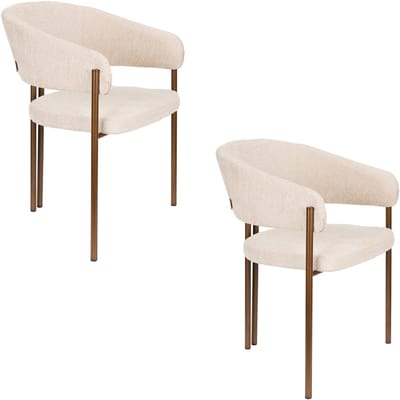 Dutchbone Naida Eetkamerstoelen Armleuning Beige - Set van 2
