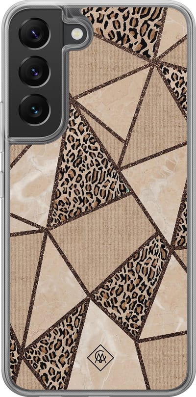 Casimoda® hoesje - Geschikt voor Samsung Galaxy S22 - Leopard Abstract - 2-in-1 case - Schokbestendig - Luipaardprint - Verhoogde randen - Bruin/beige, Transparant