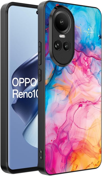 Smartphonica Telefoonhoesje Geschikt voor Oppo Reno 10 / 10 Pro met Regenboog Acryl Marmer Opdruk - TPU Backcover Case Rainbow Acrylic Marble Design geschikt voor Oppo Reno 10;Oppo Reno 10 Pro