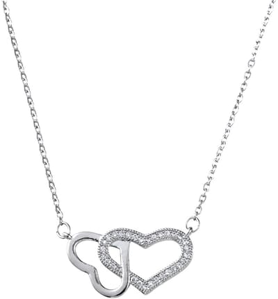 Decopatent - Halsketting Ketting Dames 2 Harten door Elkaar - Verbonden Harten - Schakelketting Verstelbaar van 40 tot 45 Cm - Nikkelvrij - Kettingen met bedel hanger vrouw - Elegant Cadeau - Zilverkleurig