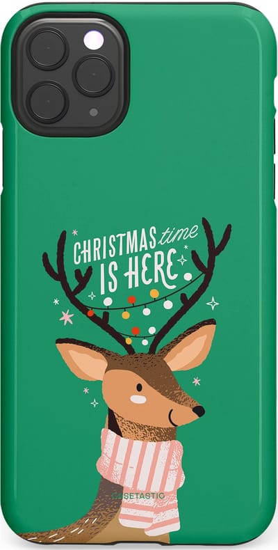 Casetastic hoesje geschikt voor Apple iPhone 11 Pro Max - Dubbellaagse bescherming - Rudolf het Rendier op het groen - Fashion Case - Turquoise Perzik Donkergroen