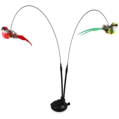 Ensemble de Canne Jouet Interactif pour Chat avec Oiseaux Réalistes, Manche Long Main Libère et Double Tige, Sonnette et Ventouse Puissante pour le Jeu Actif, Fournitures pour Animaux de Compagnie noir