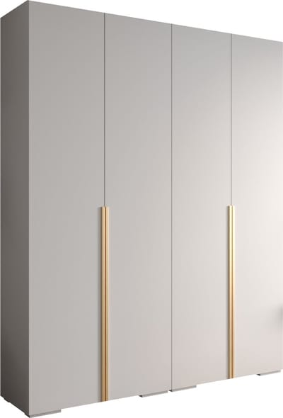 Opbergkast Kledingkast met 4 draaideuren Garderobekast slaapkamerkast Kledingstang met planken | Gouden Handgrepen, elegante kledingkast, glamoureuze stijl (LxHxP): 200x237x47 cm - IVONA 1 (Wit, 200 cm)