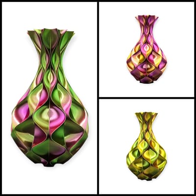 Layerzz - Vaas Wave Elegance - 3-D print - voor droogbloemen en zijdebloemen - modern - kleurrijk - goud groen paars