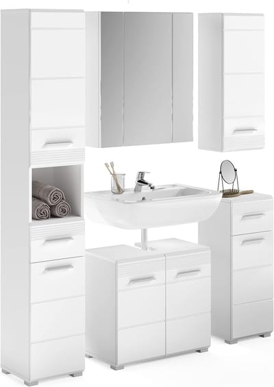 Linus badkamercombinatie 5-delig wit / wit hoogglans - 150cm x 182cm x 34cm
