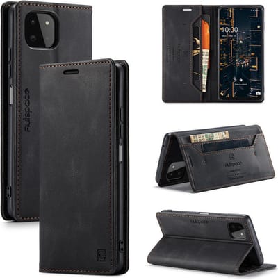Luxe Flip Case met RFID Bescherming Kaarthouder en Magneetsluiting voor Galaxy A22 5G _ Zwart