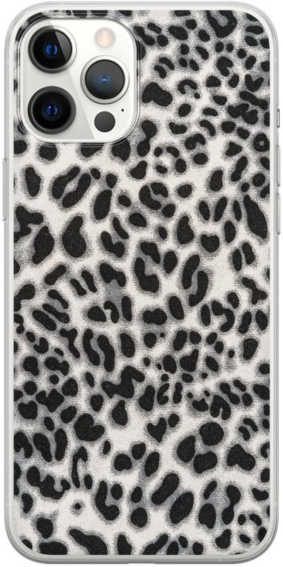 Leuke Telefoonhoesjes - Hoesje geschikt voor iPhone 12 Pro Max - Luipaard grijs - Soft case - TPU - Luipaardprint - Grijs