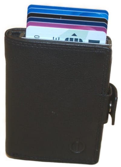 Oi zwarte leren portemonnee met figuretta Cardprotector zonder muntvak / compacte beurs met metalen pasjeshouder / anti skim kastje in zeer kleine portemonnee / zwart leer / 534A