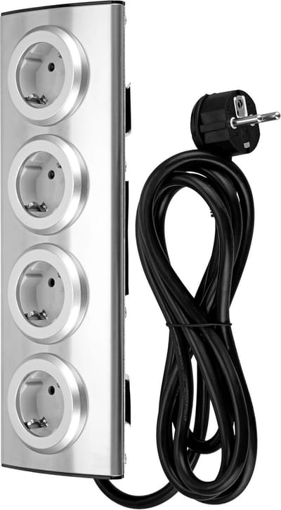 Hoekstekkerdoos - Meervoudig stopcontact - Keukenwerkplek - Hoekmontage mogelijk - 195 cm kabel - Zilver