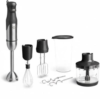 NBAP® Staafmixer Set - Hakmolen - Groentesnijder - Soepmaker - Zilver