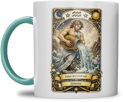 Sterrenbeeld mok - Waterman - Zeegroen Blauw - Tarot mok - Gepersonaliseerd met naam en datum
