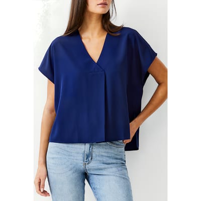 French Connection Vee Boxy Crepe Light Top Dk Navy Size: 6 | Blouses Outlet | Dames | Blauw