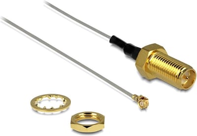 MHF I (v) - RP-SMA (v) kabel - Micro Coax (1,37 mm) - 50 Ohm / grijs - 0,20 meter