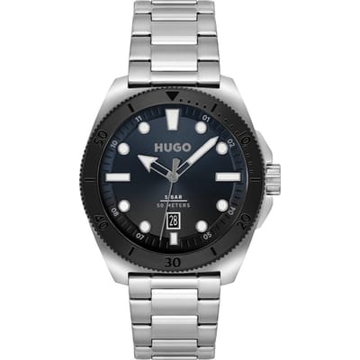 HUGO HU1530305 #VISIT Heren Horloge - Mineraalglas - Staal - Zilverkleurig - 44 mm breed - Quartz - Vouw/Vlindersluiting - 5 ATM (douchen)
