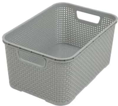 Multifunctionele mand in rotan design - Maat L (38 x 27,8 x 18,5 cm) - BPA-vrije kunststof - Lichtgrijs