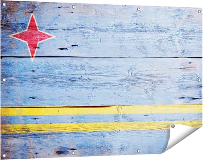 Gards Tuinposter Aruba Vlag op Hout - 120x80 cm - Tuindoek - Tuindecoratie - Wanddecoratie buiten - Tuinschilderij