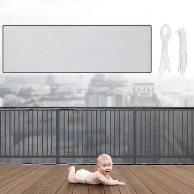 Veiligheidsnet voor Balkon en Trap 300x79 cm Zwart - Kinderbeveiliging