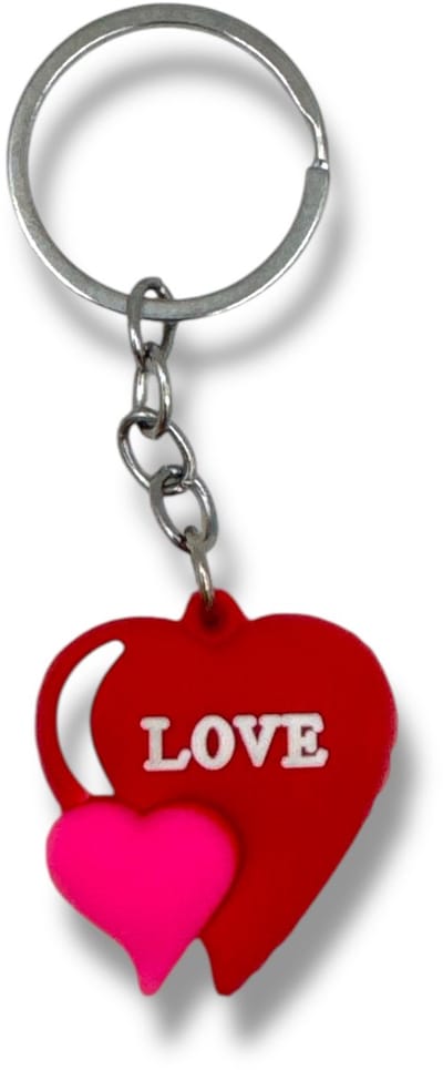 Sleutelhanger – Dubbel Hart “LOVE” | Romantisch Cadeau | Roze & Rood | Perfect voor Sleutelbos, Tas of Rugzak