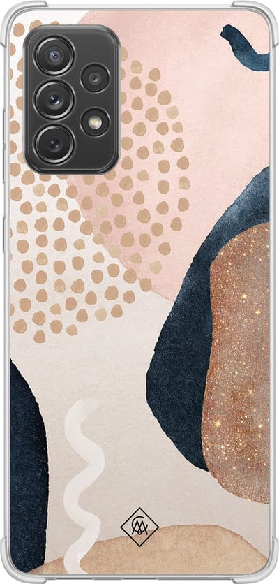 Casimoda® hoesje - Geschikt voor Samsung Galaxy A52 5G - Abstract Dots - Shockproof case - Extra sterk - TPU/polycarbonaat - Bruin/beige, Transparant