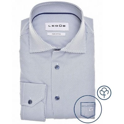Ledub modern fit overhemd - popeline - donkerblauw dessin - Strijkvriendelijk - Boordmaat: 39 (EU maat: M)